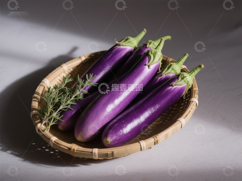 高清大图下载【趣麦麦图】篮中紫茄与香草
