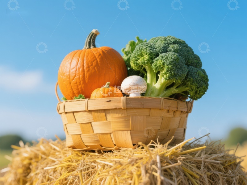 高清大图下载【趣麦麦图】篮子里的南瓜和西兰花