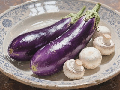 盘中的茄子与蘑菇