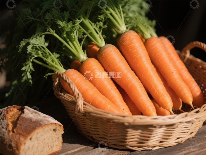 高清大图下载【趣麦麦图】新鲜胡萝卜与面包的静物组合