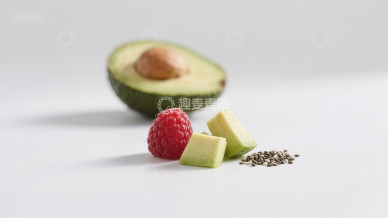 高清大图下载【趣麦麦图】新鲜食材：牛油果、树莓与奇亚籽