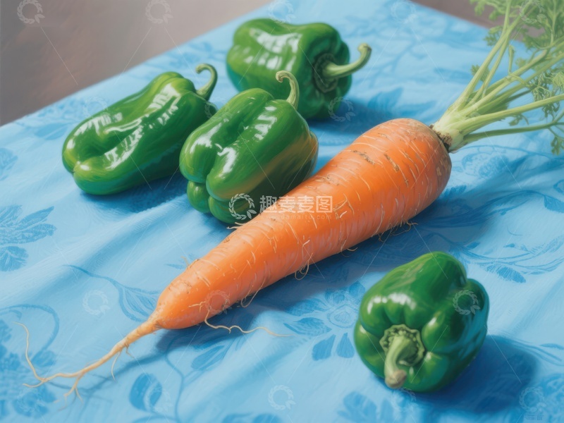 高清大图下载【趣麦麦图】-胡萝卜与青椒的静物组合