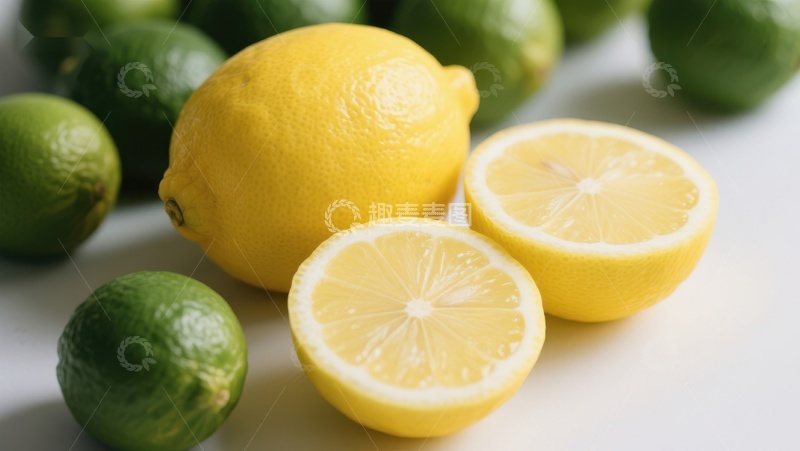 高清大图下载【趣麦麦图】新鲜柠檬与青柠的静物展示