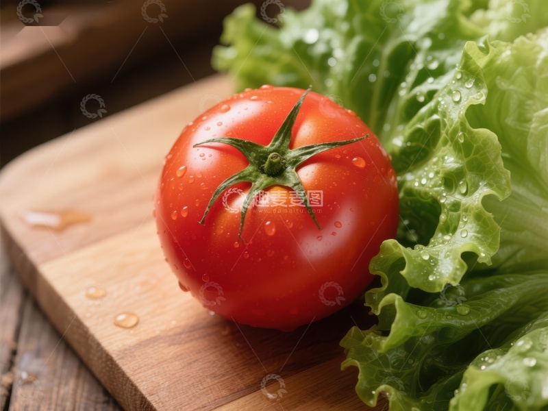 高清大图下载【趣麦麦图】新鲜番茄与生菜特写