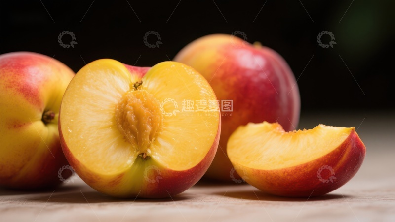高清大图下载【趣麦麦图】新鲜桃子切开展示
