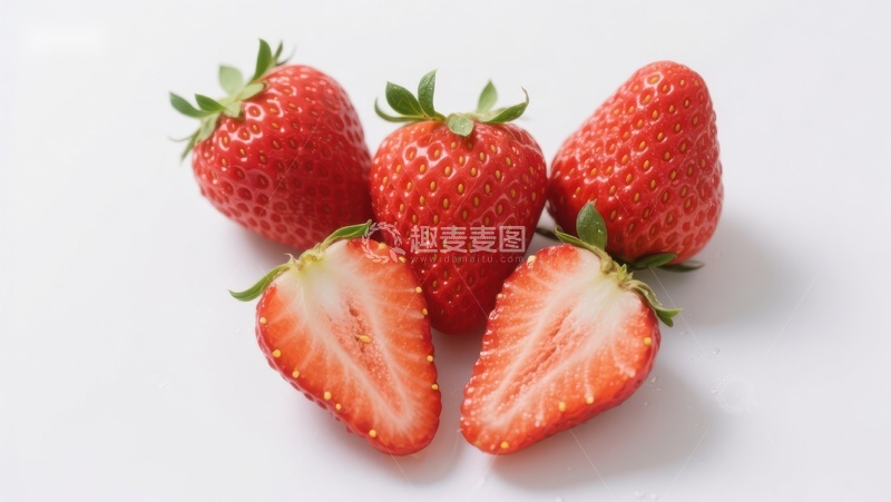 高清大图下载【趣麦麦图】新鲜草莓特写，色泽鲜艳诱人