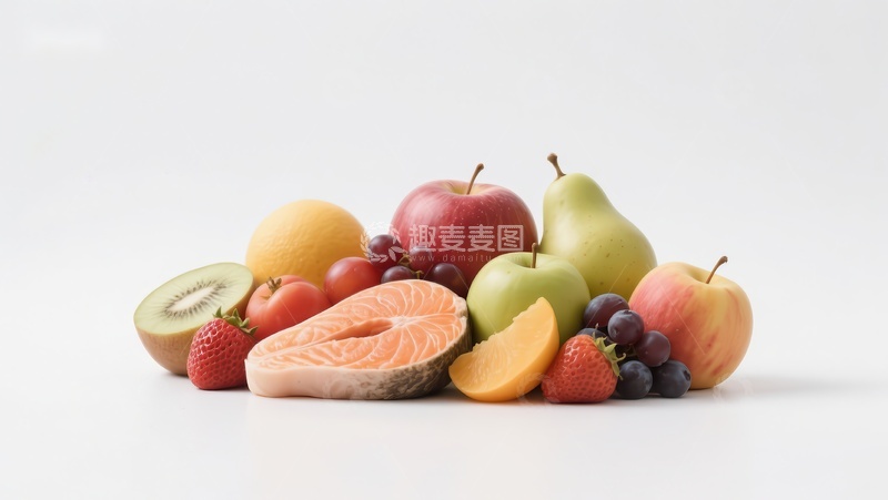 高清大图下载【趣麦麦图】新鲜水果与三文鱼的健康组合