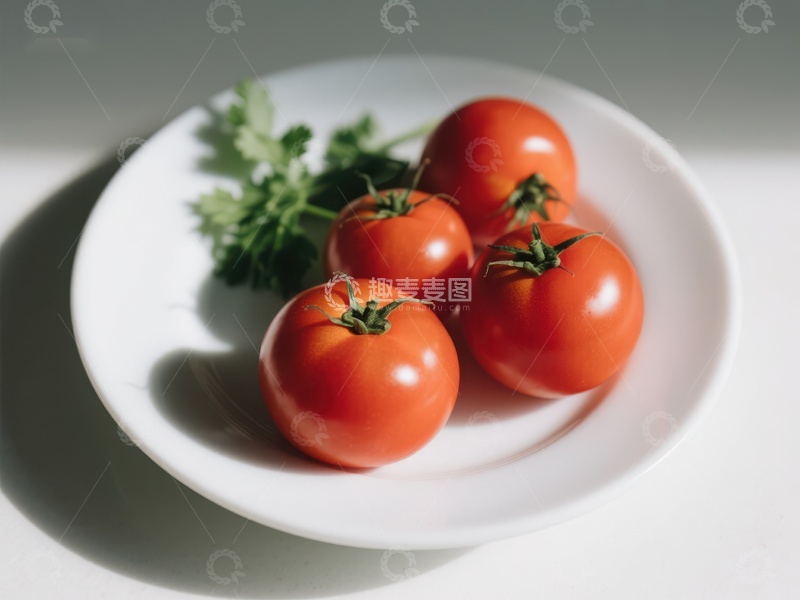 高清大图下载【趣麦麦图】盘中新鲜番茄与香草