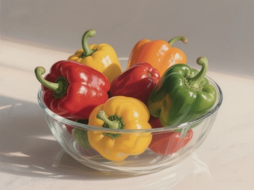 玻璃碗中的多彩甜椒