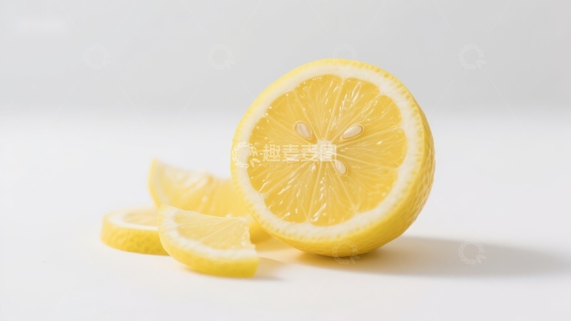高清大图下载【趣麦麦图】新鲜柠檬切片，白色背景