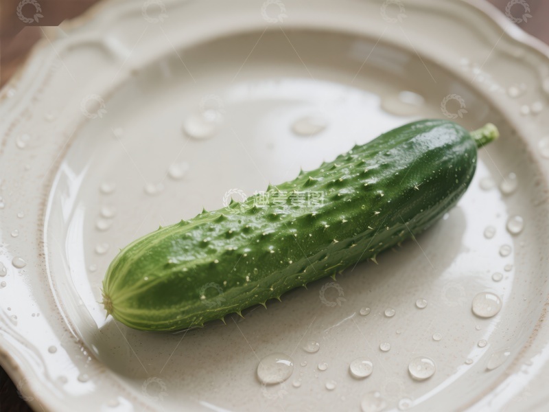高清大图下载【趣麦麦图】新鲜黄瓜置于白色盘中