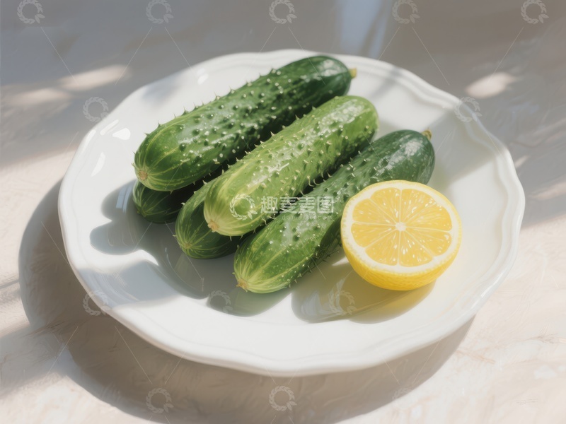 高清大图下载【趣麦麦图】盘中黄瓜与柠檬的清新组合