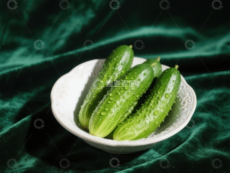 高清大图下载【趣麦麦图】青翠黄瓜置于白色瓷碗中