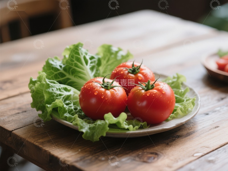 高清大图下载【趣麦麦图】新鲜番茄与生菜的健康搭配