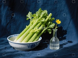 芹菜与小花静物组合