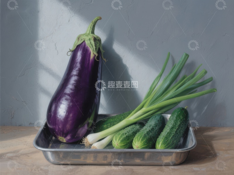高清大图下载【趣麦麦图】盘中的茄子与黄瓜