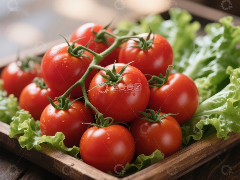 高清大图下载【趣麦麦图】新鲜番茄与生菜的健康组合