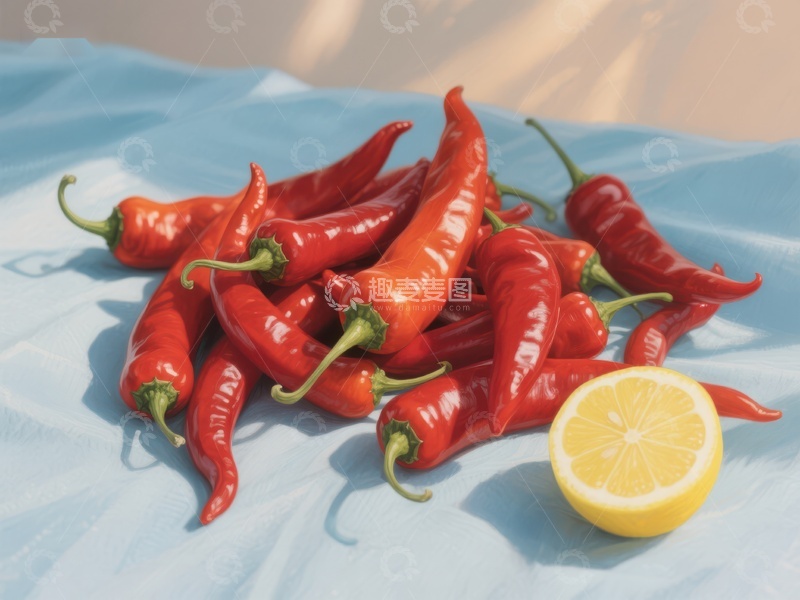 高清大图下载【趣麦麦图】红辣椒与柠檬的静物组合