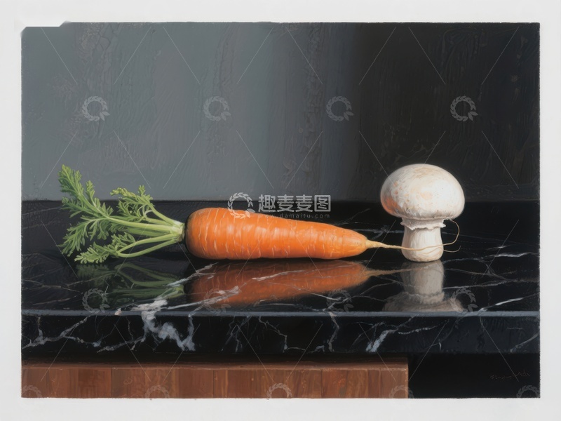 高清大图下载【趣麦麦图】胡萝卜与蘑菇的静物画