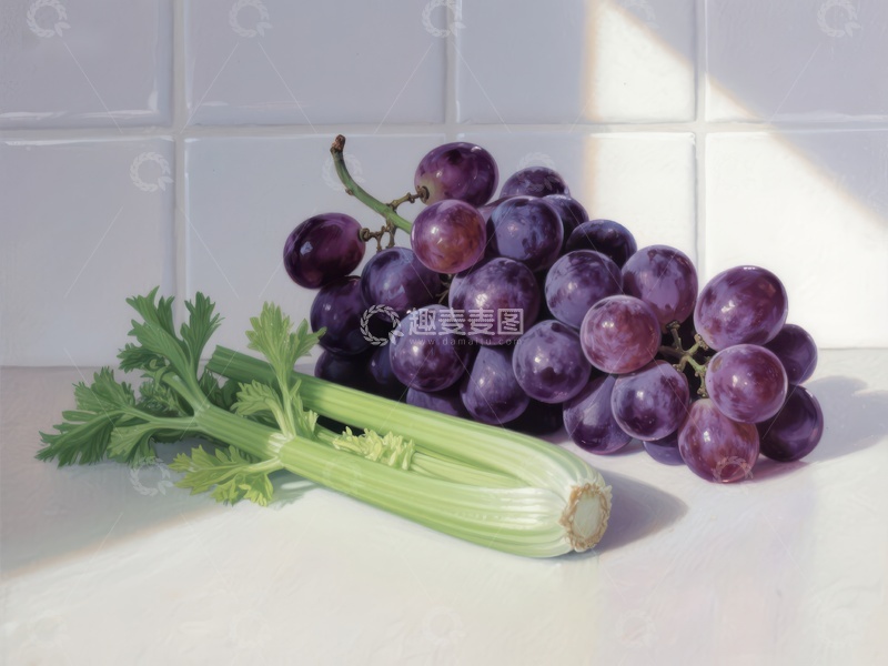 高清大图下载【趣麦麦图】葡萄与芹菜的静物组合