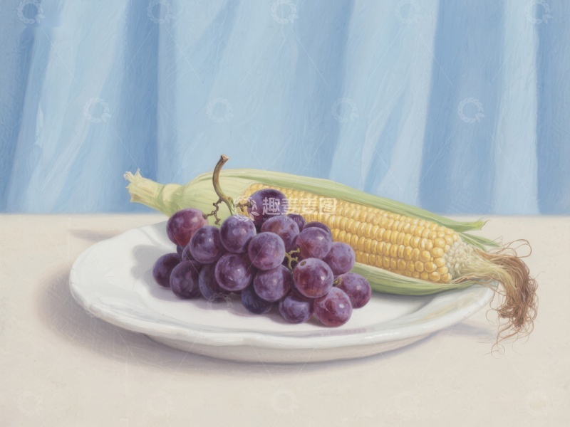 高清大图下载【趣麦麦图】葡萄与玉米的静物画