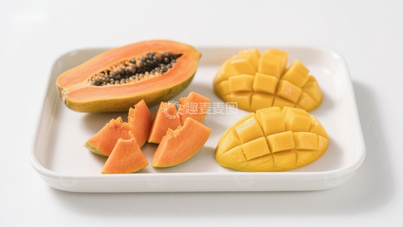 高清大图下载【趣麦麦图】切片木瓜与芒果的清新展示