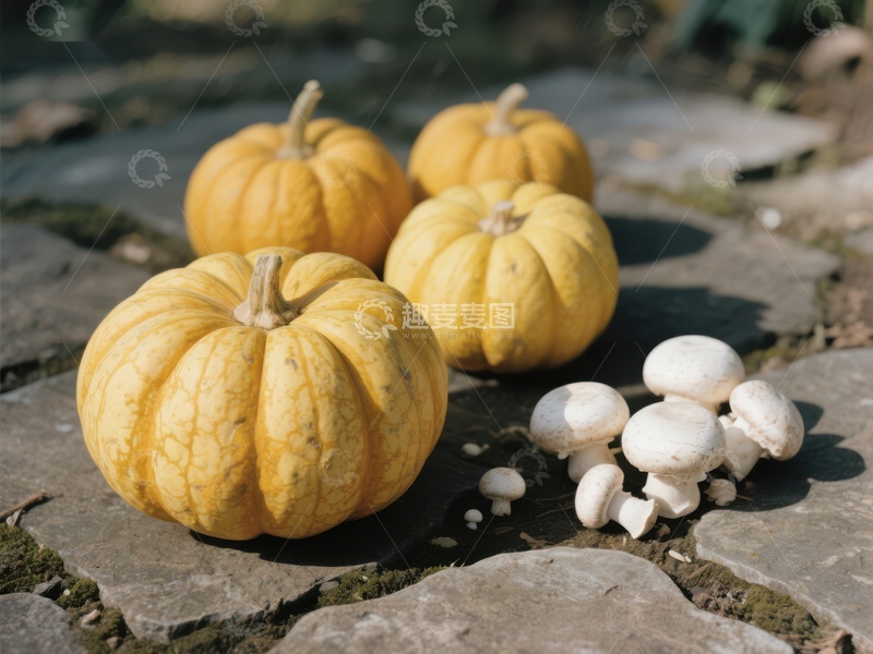 高清大图下载【趣麦麦图】小南瓜与蘑菇的自然组合
