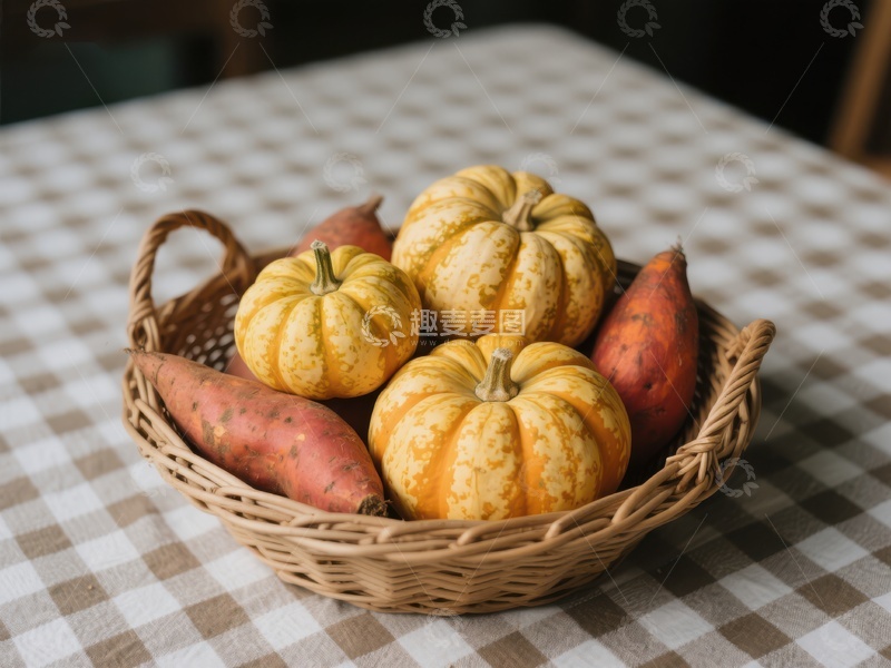 高清大图下载【趣麦麦图】篮子里的南瓜和红薯