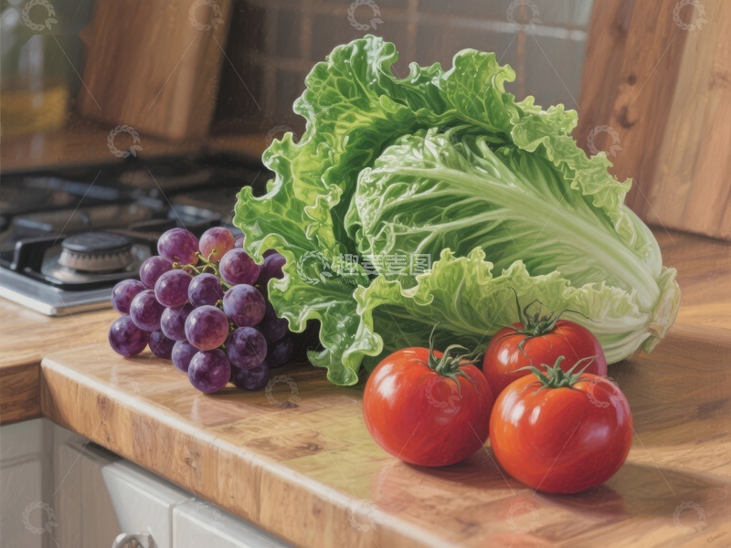 高清大图下载【趣麦麦图】新鲜蔬菜水果厨房台面摆放