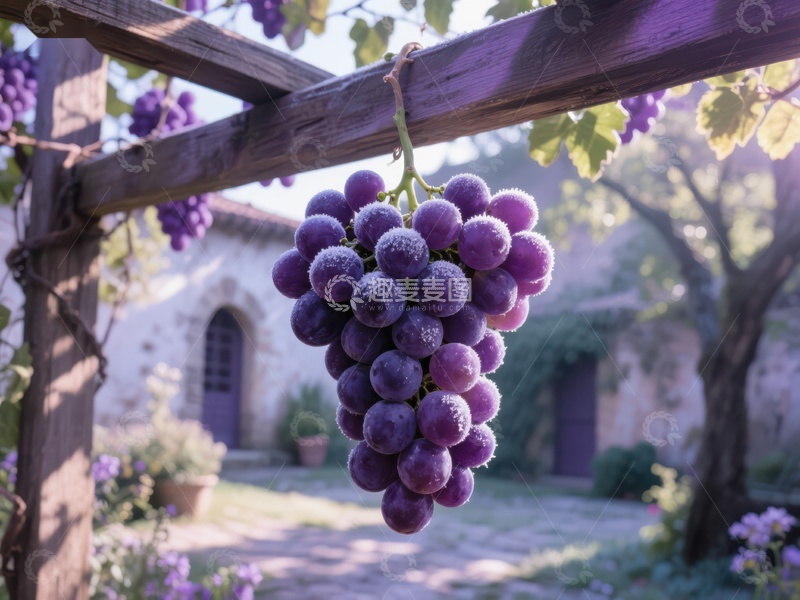 高清大图下载【趣麦麦图】葡萄藤下的紫色葡萄串