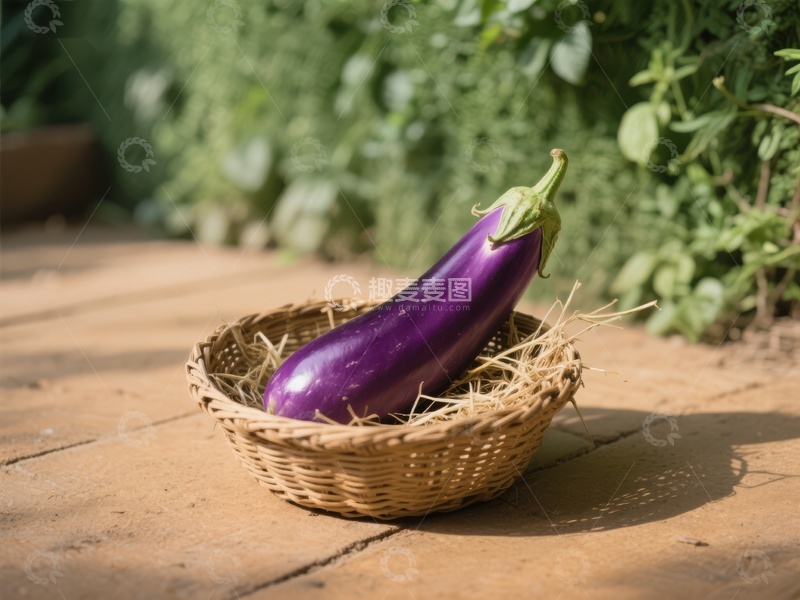 高清大图下载【趣麦麦图】篮中新鲜紫色茄子