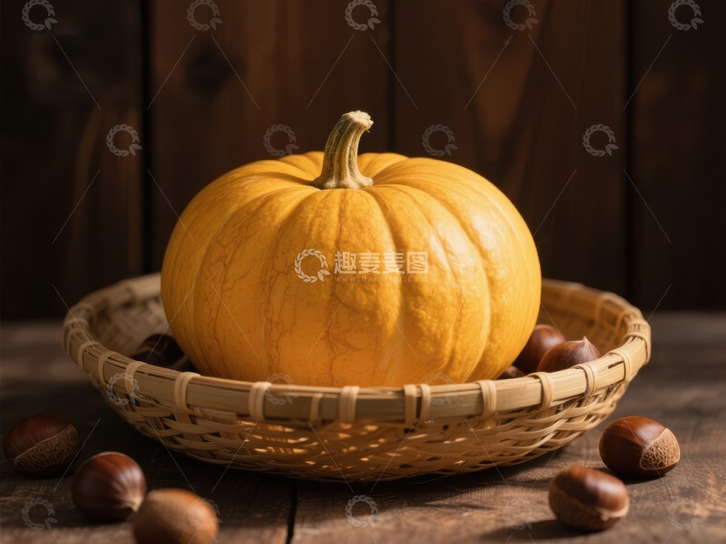 高清大图下载【趣麦麦图】篮中南瓜与栗子的秋日静物