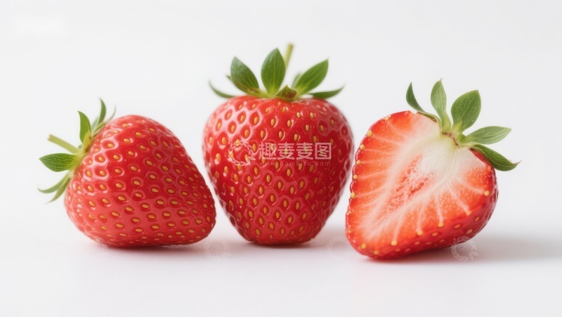 高清大图下载【趣麦麦图】新鲜草莓展示，一颗切半