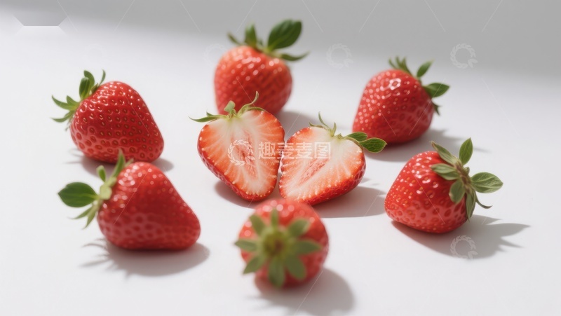高清大图下载【趣麦麦图】新鲜草莓特写，色泽鲜艳诱人