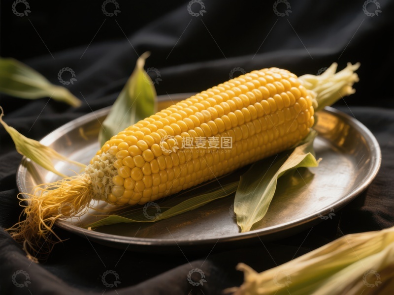 高清大图下载【趣麦麦图】金黄玉米置于金属盘中