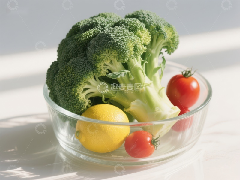 高清大图下载【趣麦麦图】新鲜蔬菜水果玻璃碗中