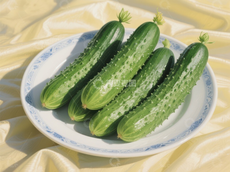 高清大图下载【趣麦麦图】新鲜黄瓜置于白色盘中