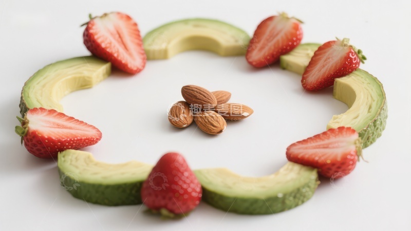 高清大图下载【趣麦麦图】草莓与牛油果围成的圆形图案
