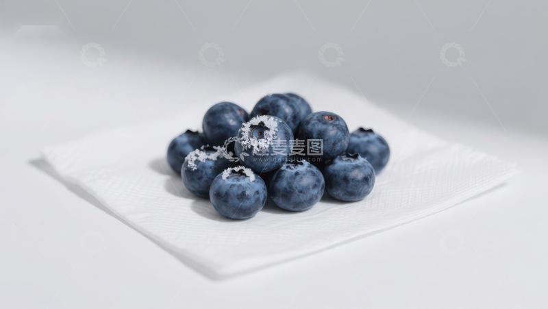 高清大图下载【趣麦麦图】新鲜蓝莓置于白色纸巾上