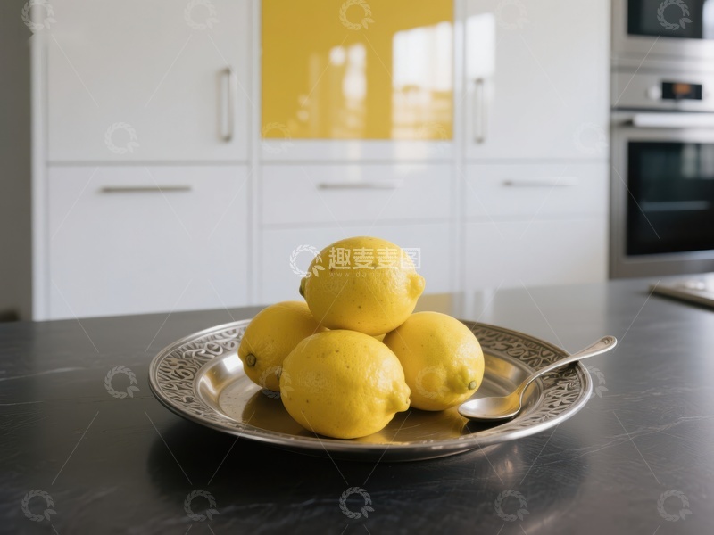 高清大图下载【趣麦麦图】厨房台面上的柠檬盘
