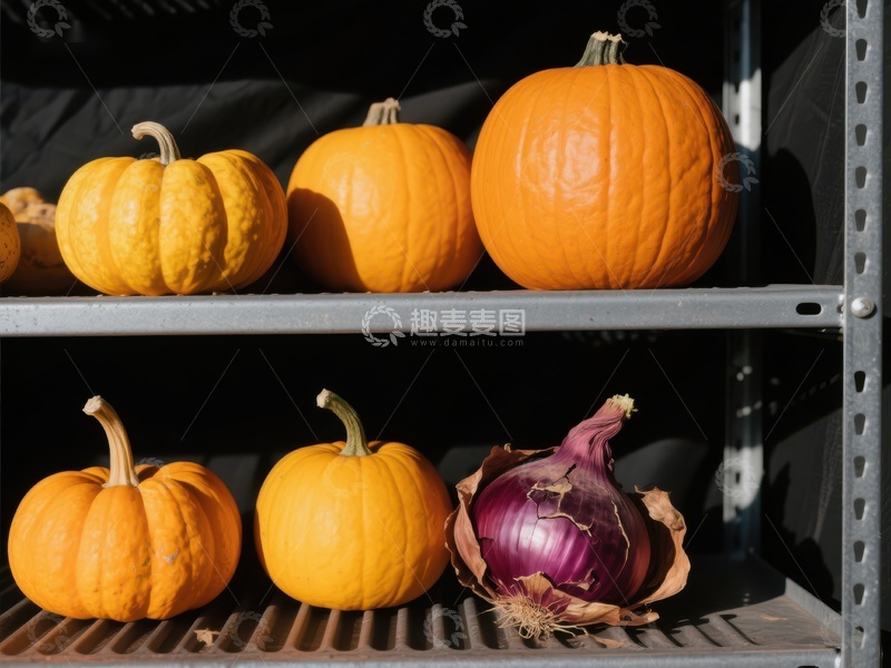 高清大图下载【趣麦麦图】货架上的南瓜与洋葱
