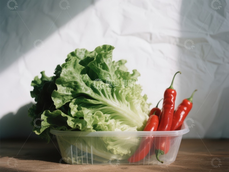 高清大图下载【趣麦麦图】新鲜生菜与红辣椒的组合