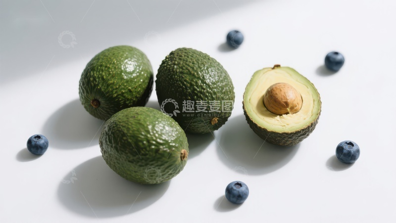 高清大图下载【趣麦麦图】新鲜牛油果与蓝莓的静物组合