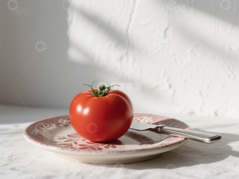 高清大图下载【趣麦麦图】盘中新鲜番茄与刀具