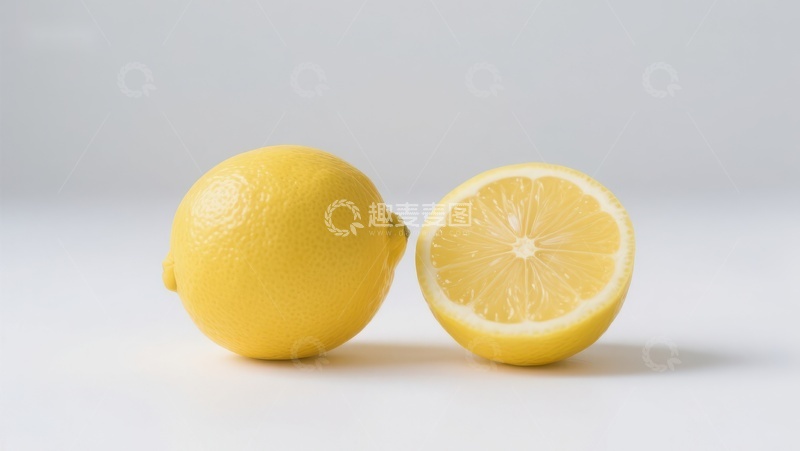 高清大图下载【趣麦麦图】新鲜柠檬：整体与切片对比