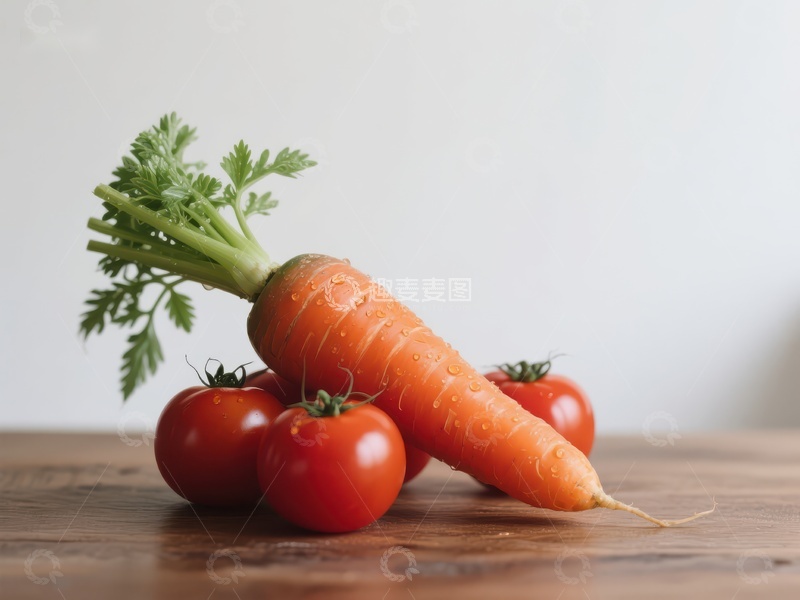 高清大图下载【趣麦麦图】新鲜胡萝卜与樱桃番茄静物图