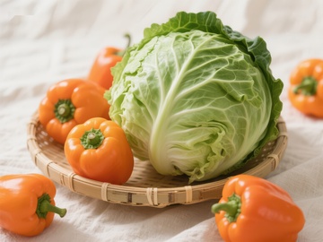 新鲜卷心菜与橙色甜椒