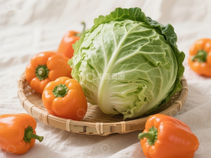 高清大图下载【趣麦麦图】新鲜卷心菜与橙色甜椒
