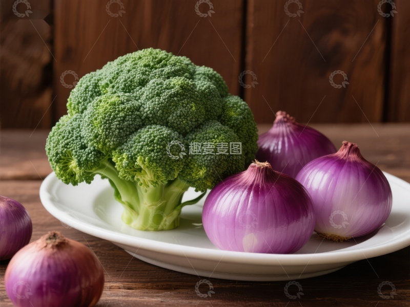 高清大图下载【趣麦麦图】新鲜西兰花与红洋葱的组合