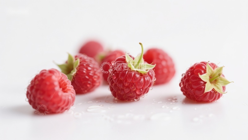 高清大图下载【趣麦麦图】新鲜覆盆子散落白色背景